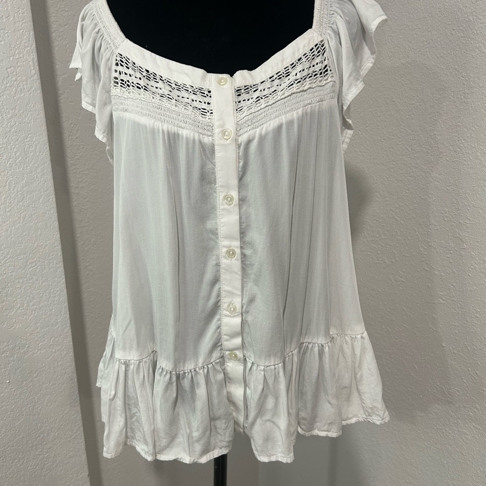 Lucky Brand White Lace Trim Blouse